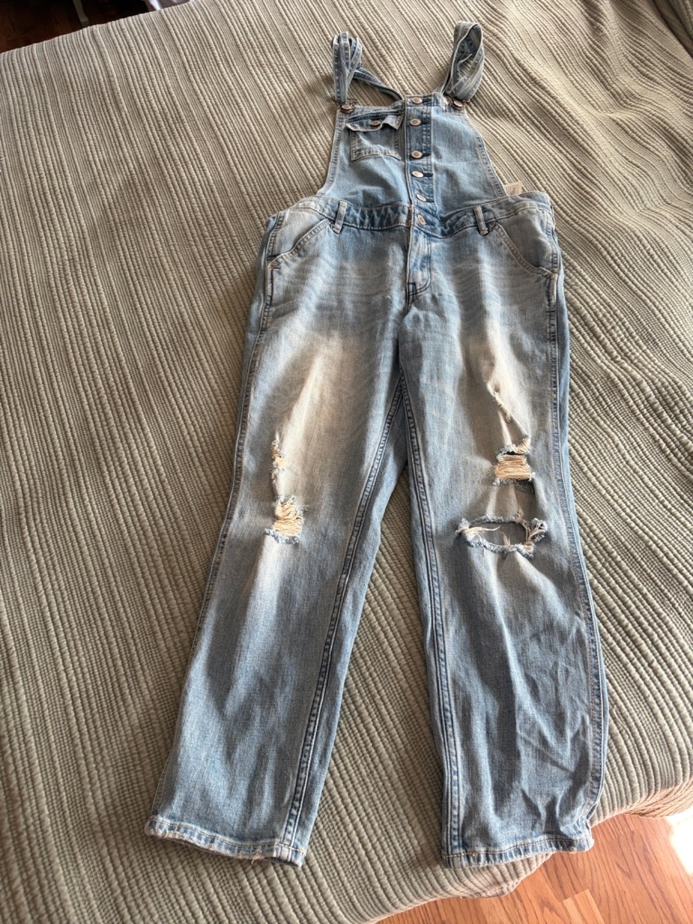 Hollister Light Blue Distressed Men's Denim Overalls